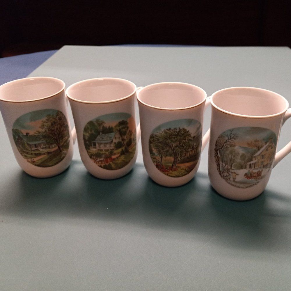 Vintage Currier and Ives Four Season Mugs